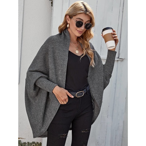BohoGypsyDreamer.com Sweaters - Open Front Dolman Sleeve soft knit cardigan oversized charcoal dark gray